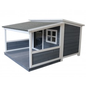 Caseta de madera para perros con porche Terraza