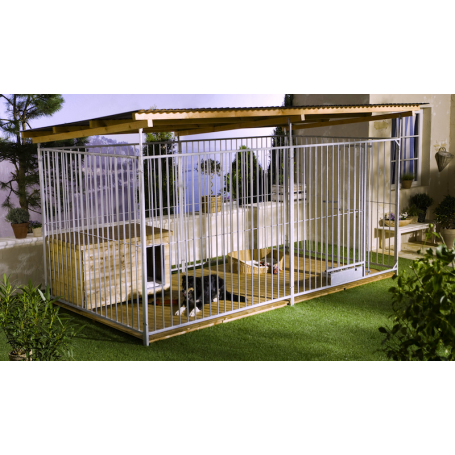 Box para perros en barrotes con suelo de madera