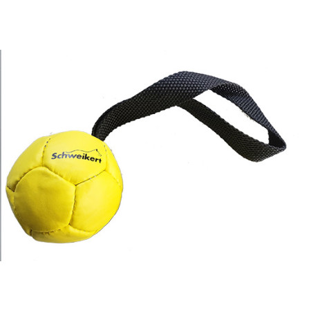 Pelota de Cuero/Piel 8cm con Cuerda Rellena de silicona amarilla