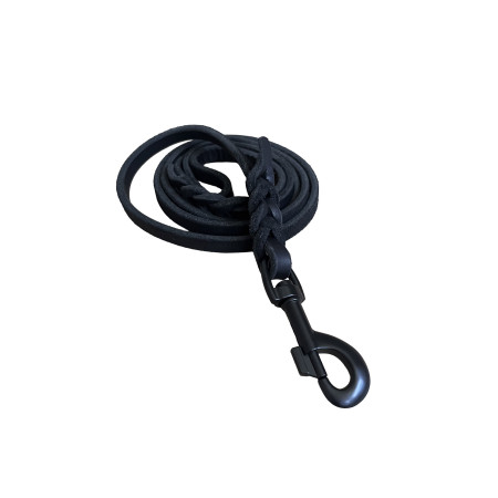 SCHWARZ B - Correa para perros de piel Negra trenzada (11mm) - MOSQUETÓN NEGRO