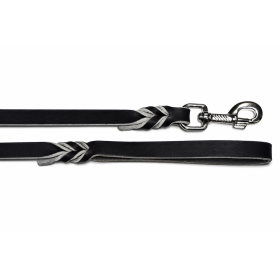 63410 BREIT S | Correa para perros de piel Negra trenzada (16mm) - MOSQUETÓN PLATA