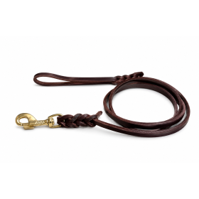 correa de perro fettleder cuero marrón mosquetón dorado