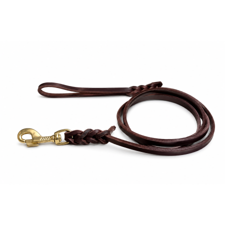 correa de perro fettleder cuero marrón mosquetón dorado