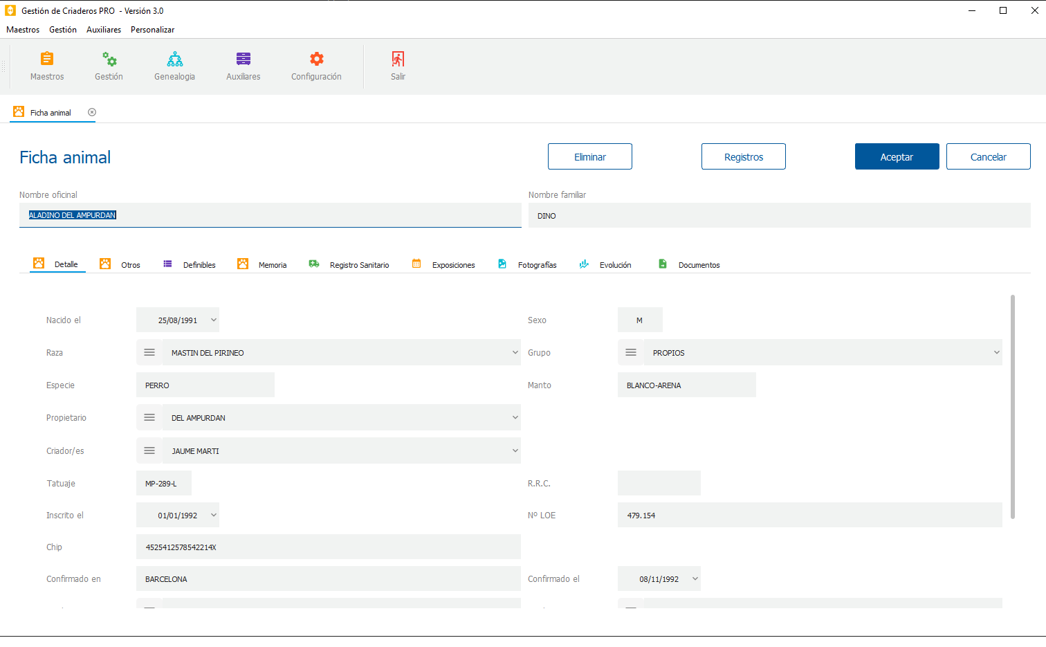Ficha del animal GC Pro