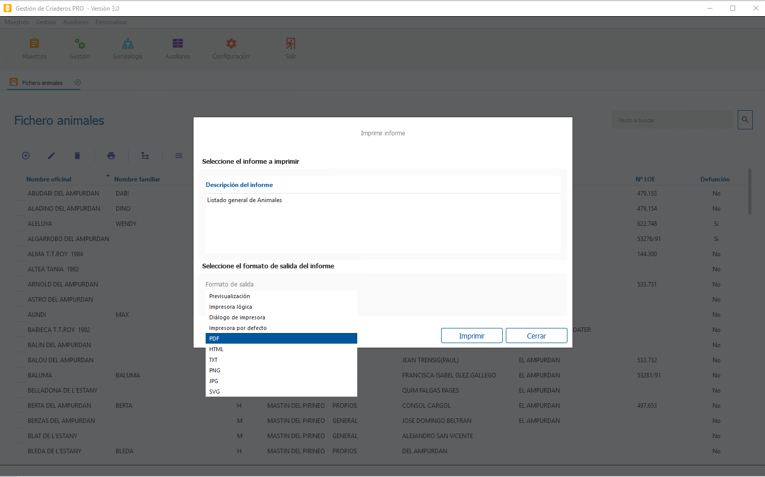 Impresión de listados GC Pro